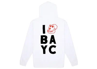 Pre-owned Bayc Men's  Nft Nyc Pop Up Exclusive Hoodie In White