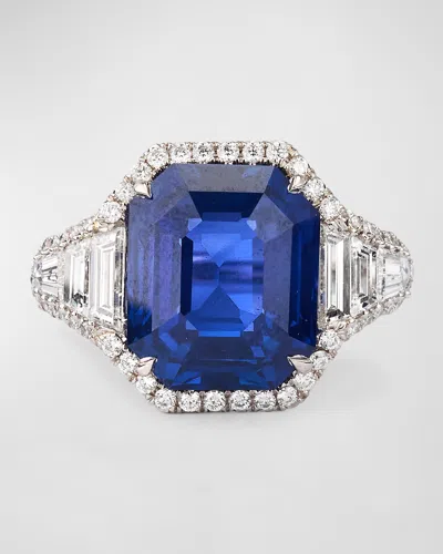 Bayco Platinum Sapphire Diamond Ring In Blue