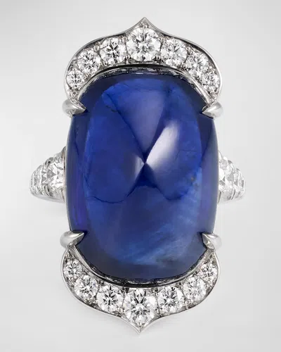 Bayco Sugarloaf Cabochon Sapphire And Diamond Platinum Ring In Blue