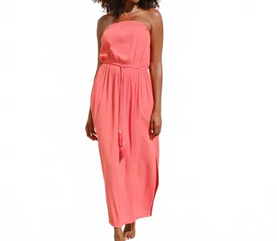 Baye London Strapless Maxi Beach Dress In Coral In Multi