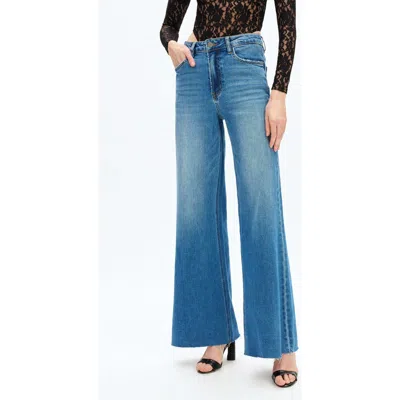 Bayeas Bella Raw Hem High Waist Wide Flare Jeans In Blue