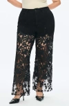 Bayeas Crystal Embellished Lace Wide Leg Jeans In Black