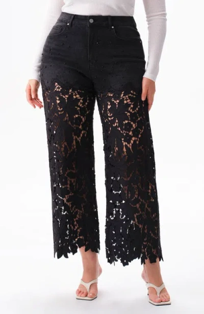 Bayeas Crystal Embellished Lace Wide Leg Jeans In Inkgauze