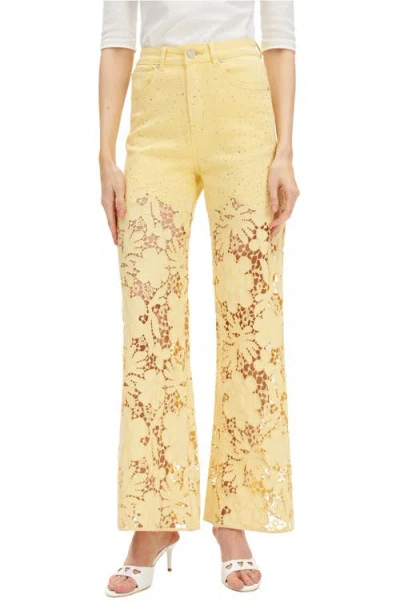 Bayeas Crystal Embellished Lace Wide Leg Jeans In Yellow