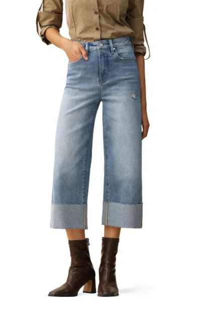 Bayeas Cuffed Raw Hem High Waist Crop High Waist Wide Leg Jeans In Blue
