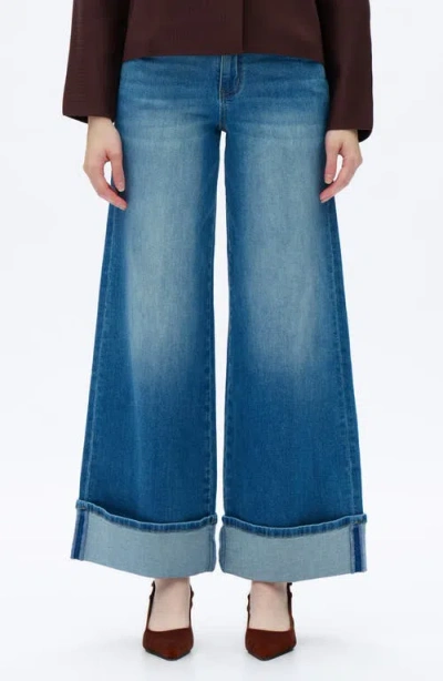 Bayeas Cuffed Wide Leg Jeans In Blue
