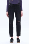 Bayeas Distressed High Waist Ankle Straight Leg Jeans