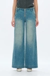 Bayeas Distressed Low Rise Wide Leg Jeans In Blue