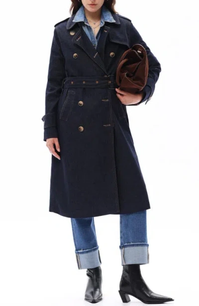 Bayeas Double Breasted Denim Trench Coat In Blue