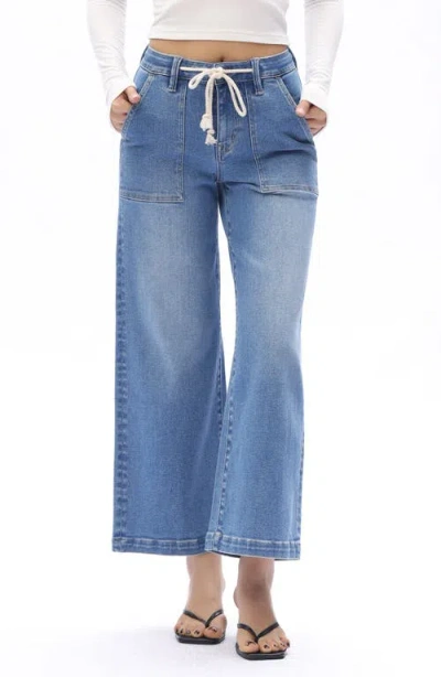 Bayeas Drawstring High Waist Ankle Wide Leg Jeans In Blue
