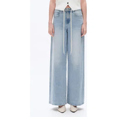 Bayeas Drawstring High Waist Baggy Wide Leg Jeans In Blue