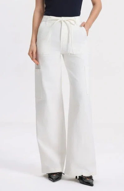 Bayeas Drawstring High Waist Wide Leg Cargo Jeans In White