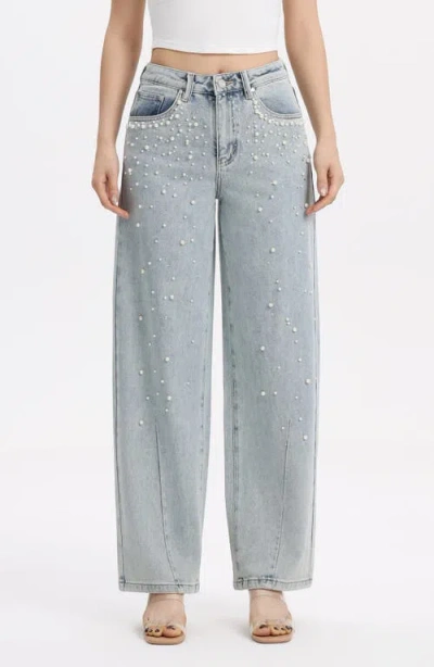 Bayeas Embellished High Waist Barrel Jeans In Blue