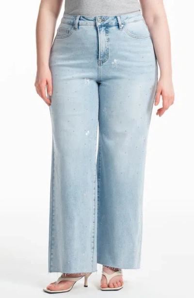 Bayeas Embellished High Waist Wide Leg Jeans In Blue