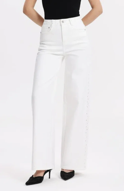 Bayeas Embellished High Waist Wide Leg Jeans In White