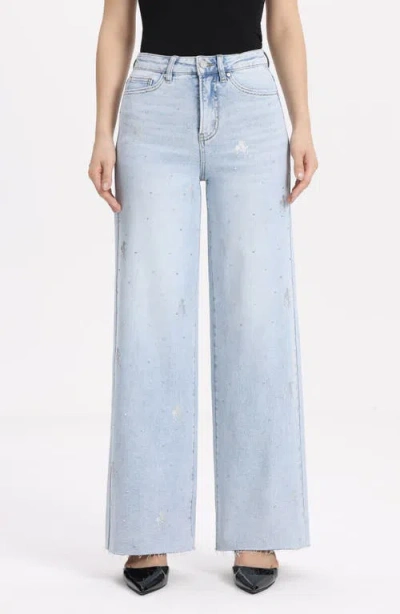 Bayeas Embellished Raw Hem High Waist Wide Leg Jeans In Blue