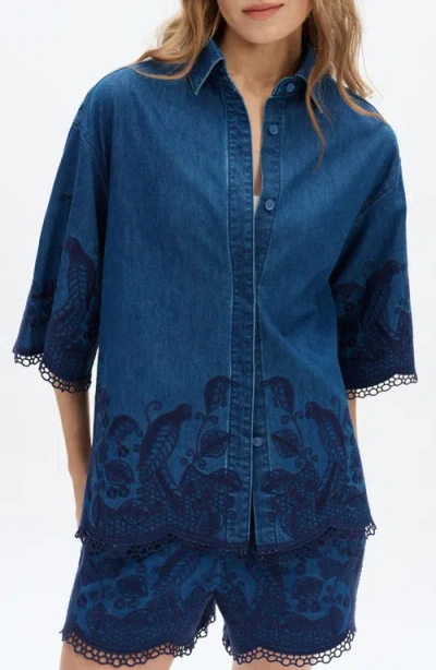 Bayeas Embroidered Denim Shirt In Blue
