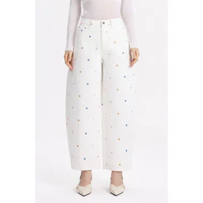 Bayeas Embroidered High Waist Ankle Barrel Jeans In White