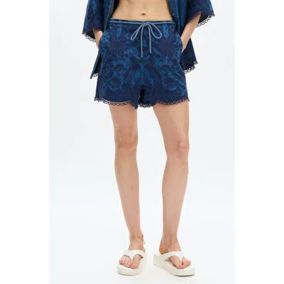 Bayeas Embroidered High Waist Denim Shorts In Blue