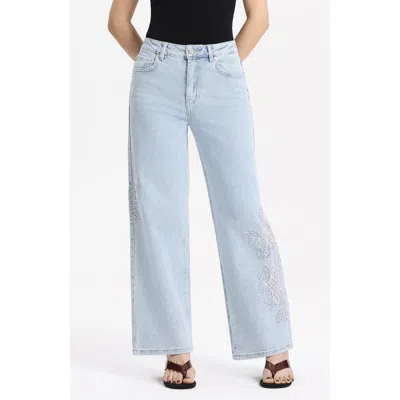 Bayeas Embroidered High Waist Relaxed Straight Leg Jeans In Blue
