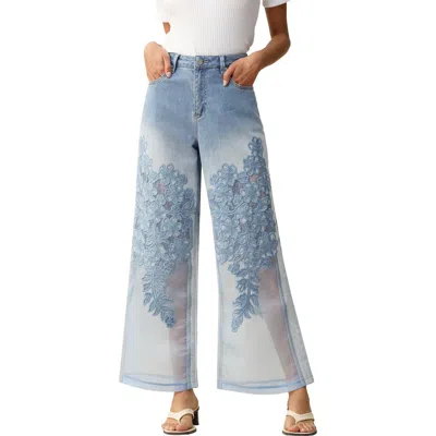 Bayeas Embroidered High Waist Wide Leg Jeans In Blue