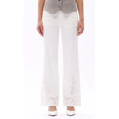 Bayeas Embroidered Mid Rise Straight Leg Jeans In White