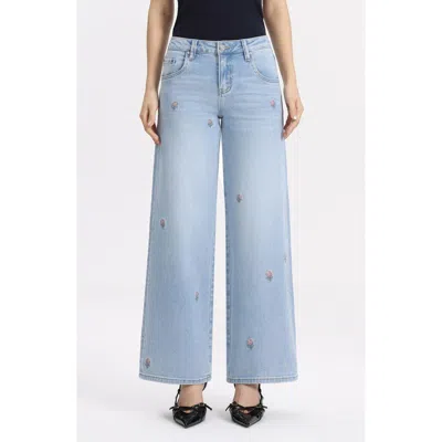 Bayeas Embroidered Mid Rise Wide Leg Jeans In Blue