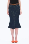Bayeas Erin Raw Fishtail Hem Denim Skirt In Blue