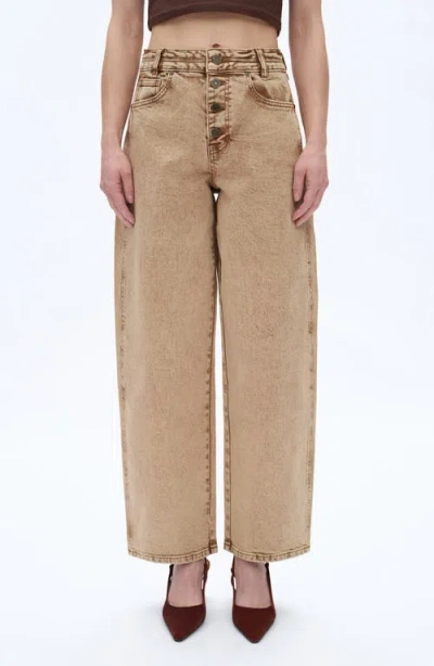 Bayeas Exposed Button High Waist Barrel Jeans In Brown