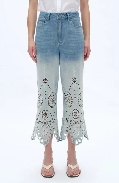 Bayeas Eyelet High Waist Crop Wide Leg Jeans In Black