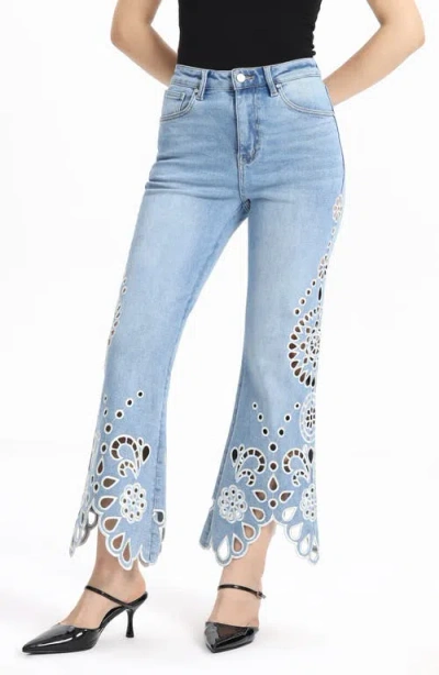 Bayeas Eyelet High Waist Flare Jeans In Blue