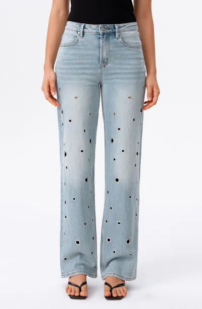 Bayeas Eyelet High Waist Straight Leg Jeans In Blue
