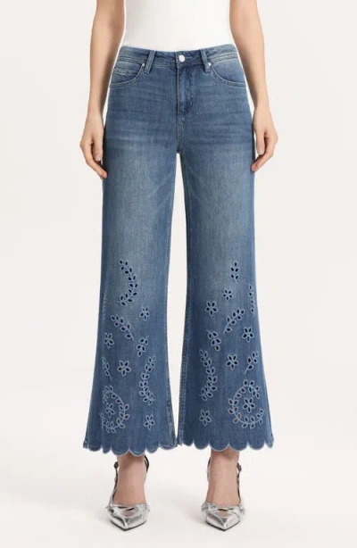 Bayeas Eyelet Scallop Hem Ankle Flare Jeans In Blue