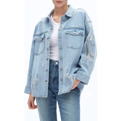 Bayeas Floral Embroidered Denim Shirt Jacket In Blue