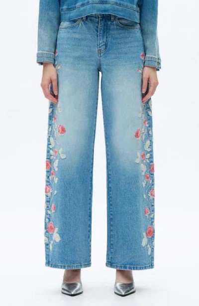 Bayeas Floral Embroidered High Waist Barrel Leg Jeans In Multi