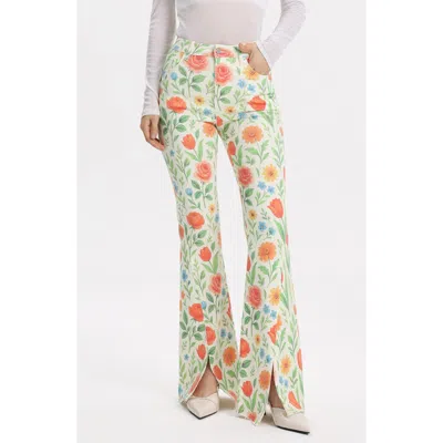 Bayeas Floral High Waist Slit Hem Flare Jeans In Pattern