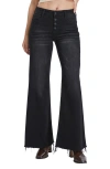 Bayeas Frayed Exposed Button Mid Rise Wide Leg Jeans