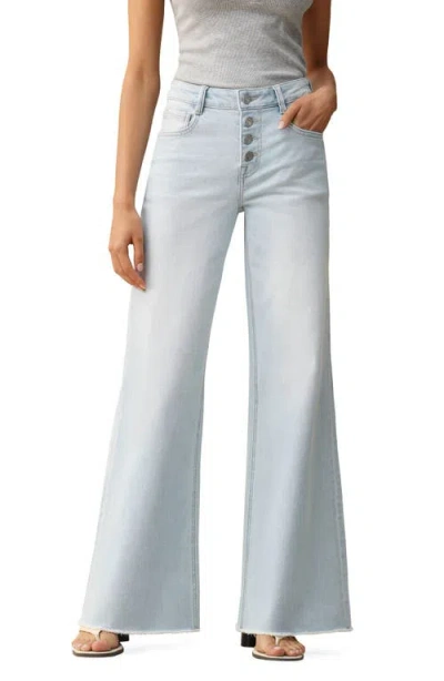 Bayeas Frayed Exposed Button Mid Rise Wide Leg Jeans In Blue