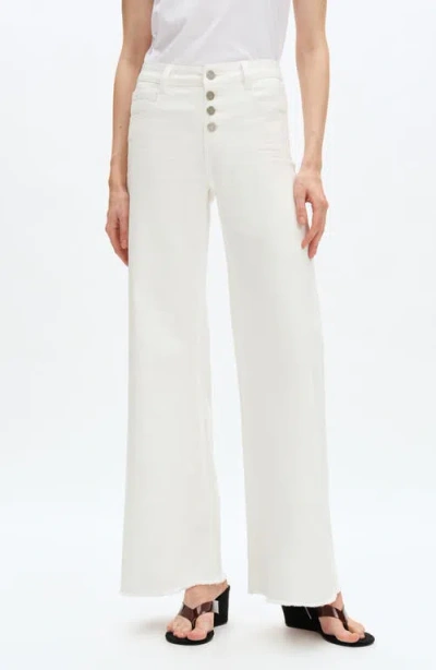 Bayeas Frayed Exposed Button Mid Rise Wide Leg Jeans In White