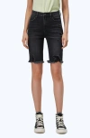 Bayeas Frayed High Waist Knee Length Denim Shorts In Black