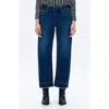 Bayeas Frayed Mid Rise Ankle Barrel Leg Jeans In Blue