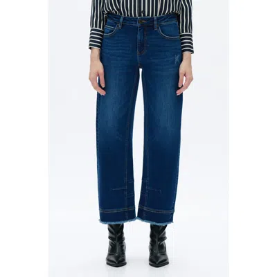 Bayeas Frayed Mid Rise Ankle Barrel Leg Jeans In Blue