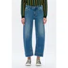 Bayeas Frayed Mid Rise Ankle Barrel Leg Jeans In Blue