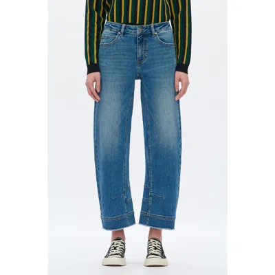 BAYEAS BAYEAS FRAYED MID RISE ANKLE BARREL LEG JEANS