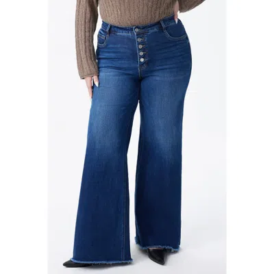 Bayeas Frayed Mid Rise Wide Leg Jeans In Blue