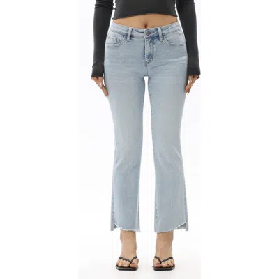 Bayeas Frayed Step Hem Mid Rise Ankle Bootcut Jeans In Blue