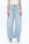 Bayeas Frayed Super High Waist Barrel Jeans In Blue