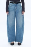 Bayeas Frayed Super High Waist Barrel Jeans In Blue