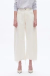 Bayeas Frayed Super High Waist Barrel Jeans In White