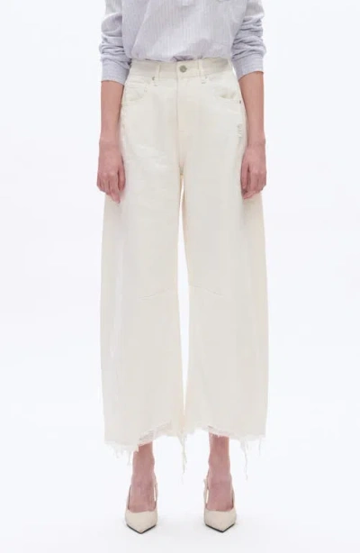Bayeas Frayed Super High Waist Barrel Jeans In White